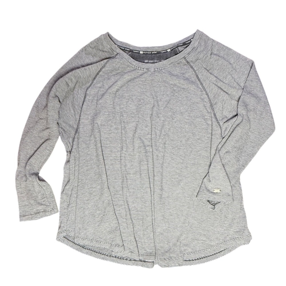 Tommy Hilfiger Sport Top XL Gray Striped Long Sleeve Crewneck Pullover Shirt